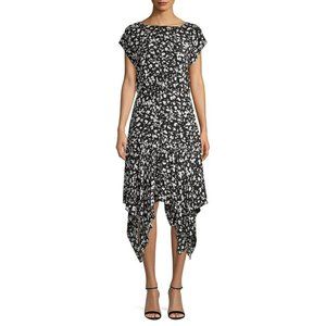 Vince Camuto Womans Print Handkerchief Hem Dress Black White Short Sleeve size 4